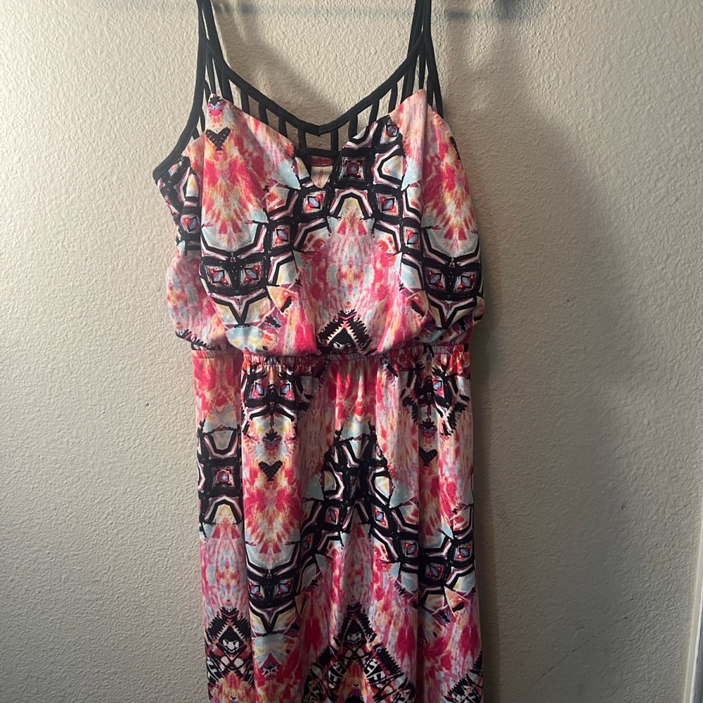 No Boundaries Strapless Dress with Pink and Black Pattern